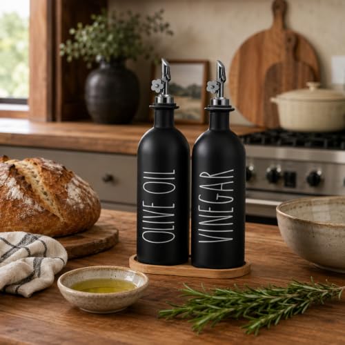 16oz Olive Oil Dispenser Bottles for Kitchen (Black+Tray / 16 fl oz)