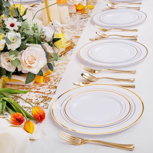60 Pcs Gold Plastic Plates (60 Pieces / Gold)