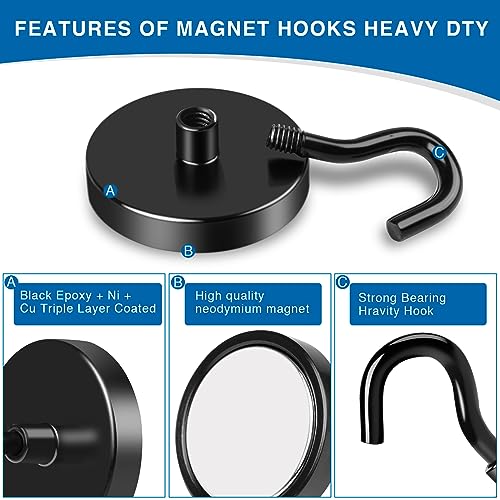 Magnetic Hooks Magnet Hook for Cruise Cabins 170LBS Essentials 6P (Black / 1.41in)