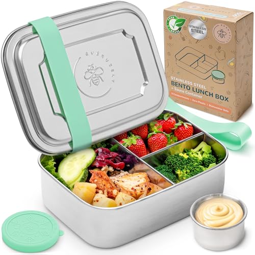 Stainless Steel Bento Box + Condiment Container (Green / 37oz / 1100ml)