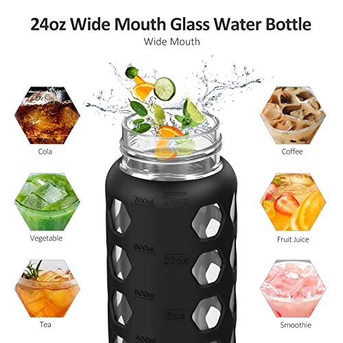 24oz Glass Water Bottle (Black / 24 Ounces)