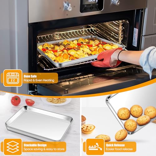 13x9 Inches Stainless Steel Quarter Sheet Pan Set of 3 (12.4x9.7x1)