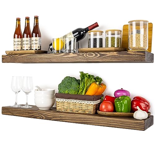 Distressed Floating Shelves 36 inch Long Set of 2 (Distressed Black Walnut / 36'' x 8''x 2''(set of 2）)
