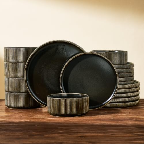 Dinnerware Set for 6 (Black/Gold)
