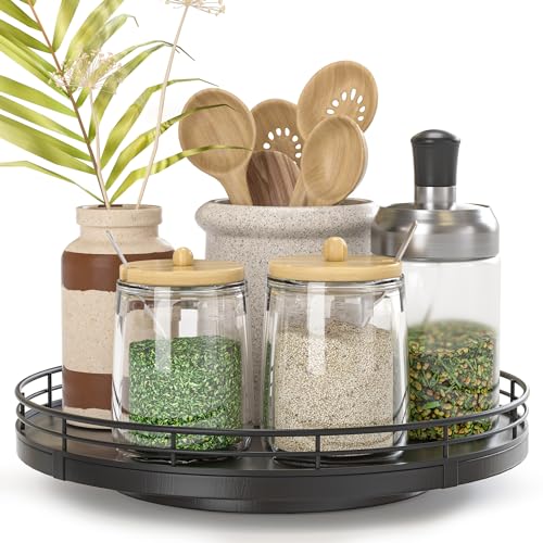 9 Inch Oak Lazy Susan Spice Organizer (Black / 9)