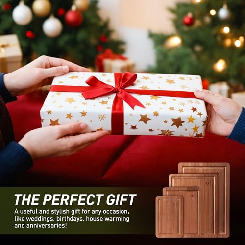 Bamboo Cutting Board Set Non Slip Feet Over Sink Father Day Dad Parents Papa Stepdad Pappy Poppy Pawpaw Who Want Nothing Everything Future Groom Bride Law Christmas Xmas (4-Piece / Brown)