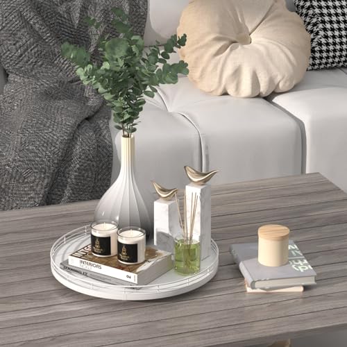13 Inch Oak Decorative Tray for Coffee Table and Vanity (White / 13)