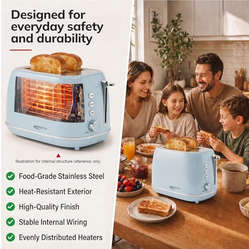 Retro 2 Slice Stainless Steel Toaster with 6 Bread Shade Settings (2 Slice / Blue)