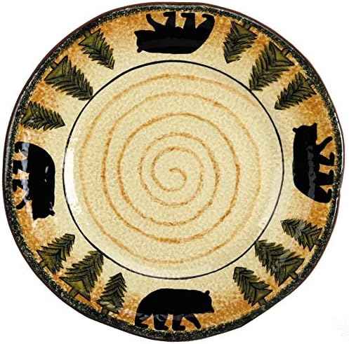 Paseo Road Rustic Bear 16 Piece Ceramic Dinnerware Set with Plates, Bowls and Mugs, Rustic Cabin Lodge Style