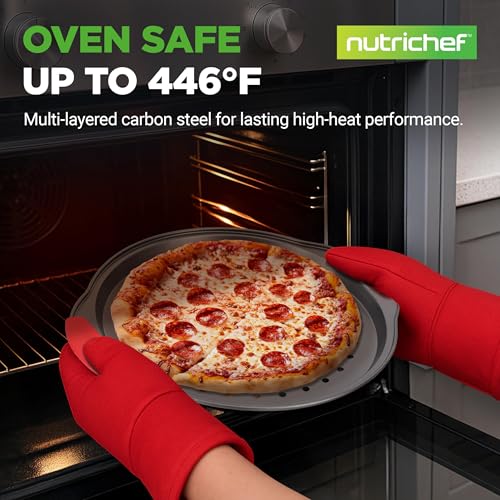 3 Piece Pizza Tray Set with Silicone Handles (3 Pack Small, Medium, Large)