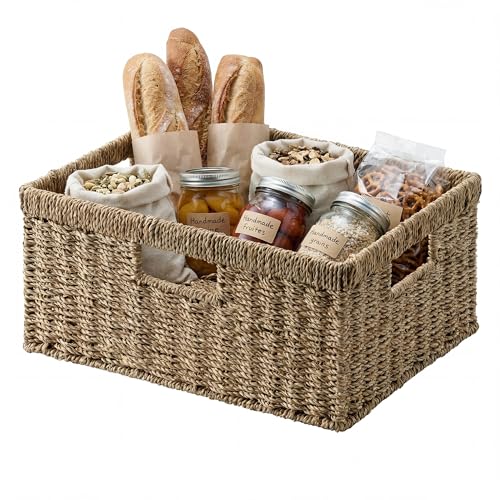 Wicker Storage Baskets for Shelves (Natural (Seagrass) / 15"L x 11"W x 6¾"H)