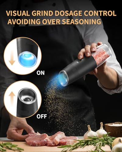 Gravity Electric Salt and Pepper Grinder Set Automatic Shakers Upgraded Pepper Mill with Rechargeable Base (Black Charging Base)