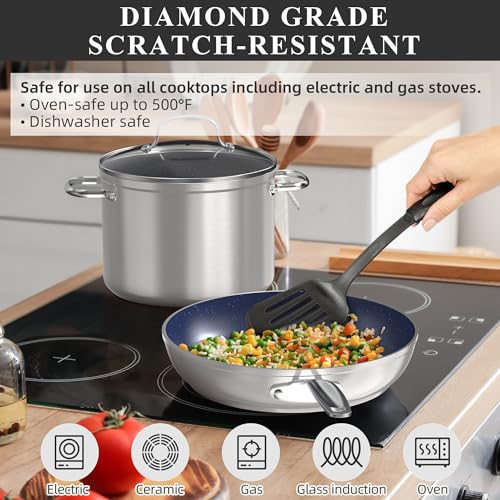 Healthy Duralon Blue Ceramic Nonstick Cookware Set (Metallic Tinsel Silver / 12pc Cookware Set / Cookware Set)