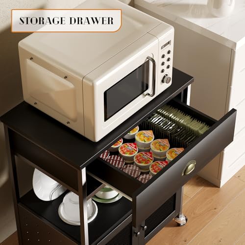 Coffee Bar Cart Cabinet (Black)