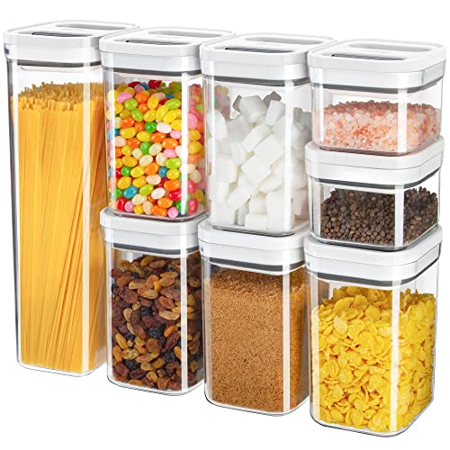 8 Piece Airtight Food Storage Container Set for Pantry Organization (White)