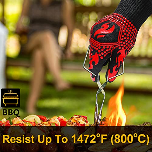 BBQ Gloves Oven Gloves 1472℉ Extreme Heat Resistant (Red / One Size Fits Most(Long Cuff))