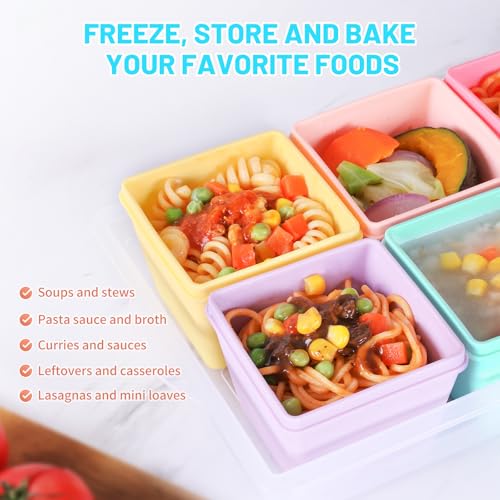 1 Cup Silicone Freezer Molds with Lids & Base for Soup (Pastel Rainbow / 8x 1-Cup)
