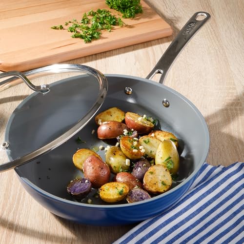 Kitchen Essentials Cool Commune Hard Anodized 10 Piece PFA Free Ceramic Non stick Interior Forged Durable Aluminum Pots and Pans Cookware Set (10-Piece Cookware Set (Hard Anodized Aluminum) / Blue (Hard Anodized Aluminum))