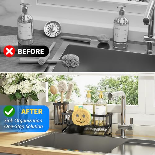 Kitchen Sink Caddy Organzier with High Brush Holder