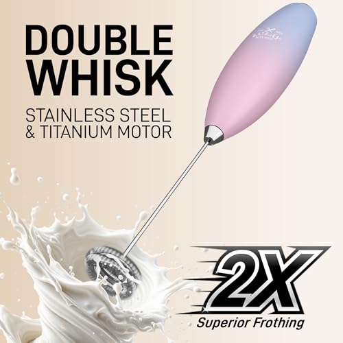 Powerful Milk Frother Wand With Duracell Batteries (Sweet Lavender / Double Whisk + Batteries)