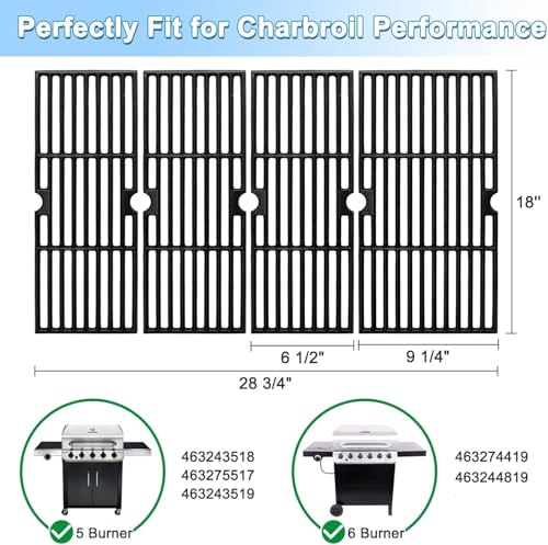 18 Inch Cast Iron Grill Grates for Charbroil Performance 463243518 (18'' x 28 3/4'' for 4 Pcs)