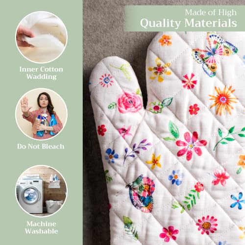 Maison d'Hermine Oven Gloves 100% Cotton Oven Mitt (034 - Happy Florals - Sweety / 7.5" x 13" (Oven Mitt))