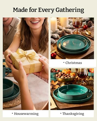 Star Stoneware Dinnerware Sets with Pasta Bowls (Sage Green / Service for 4 - Double Bowls)
