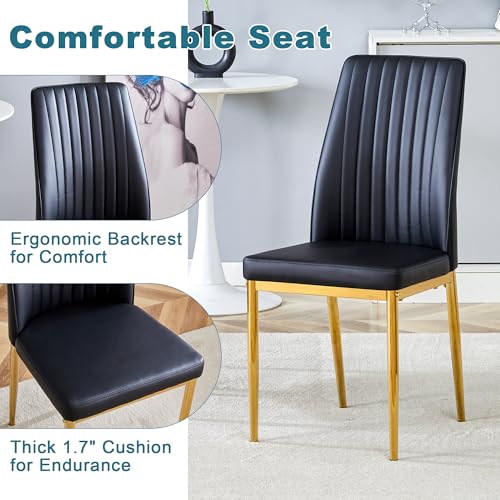 Black Dining Chairs Set of 6 Modern PU Leather Kitchen Chairs with Metal Legs Armless Upholstered Chair for Dinner Room (G- Black)