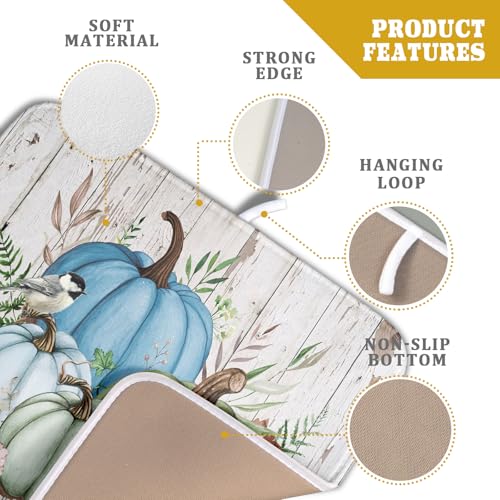 Fall Blue Pumpkin Dish Drying Mat 16x18 inch Autumn Harvest Dish Rack Mats Reversible Microfiber Drainer Pad for Kitchen Countertop Decor (Blue Pumpkin / 16" x 18")