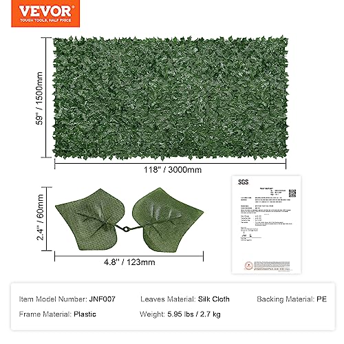 Artificial Ivy Privacy Fence Screen (Ivy with Green Mesh Backing / 59 x 118 inch)