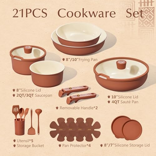 21pcs Ceramic Cookware Set (Terracotta / 21 Piece)