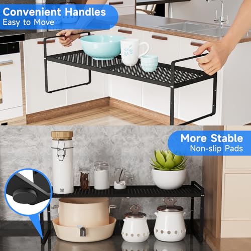 Expandable Cabinet Shelf Organizers (Black Large)