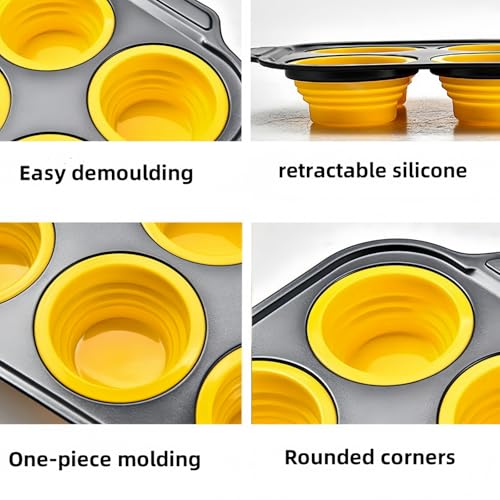 12 Cups Silicone Muffin Pans for Baking with Metal Frame (12 Cups Yellow)