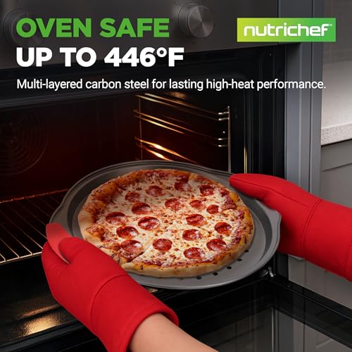3 Piece Pizza Tray Set with Silicone Handles (3 Pack Small, Medium, Large)