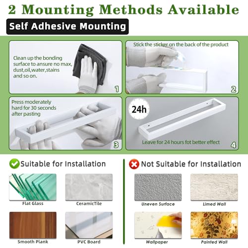 White Hand Towel Holder Towel Bar for Bathroom Wall Mounted 16 Inch (White / 16-Inch)