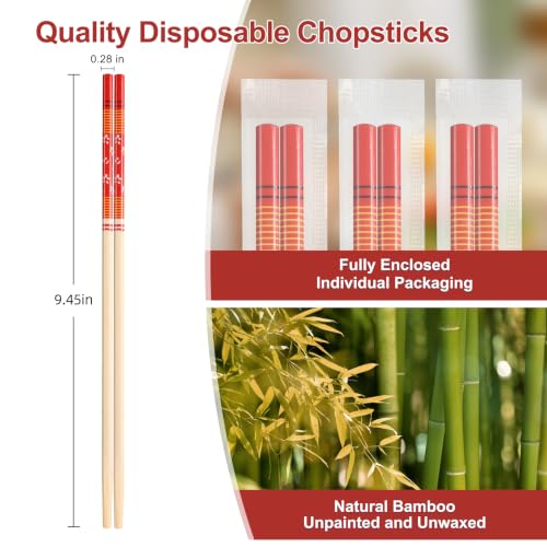 100Pairs Disposable Chopsticks Bamboo Individually Wrapped (Style 2)
