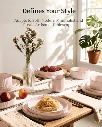 Stoneware Dishes Dinnerware Sets for 6 (Light Pink / Service for 6)