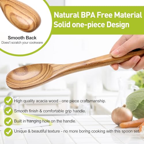 3 Pcs Non Toxic Wood Serving Spoons Set for Cooking Mixing Kitchen Utensils (3 Pcs Spoons)