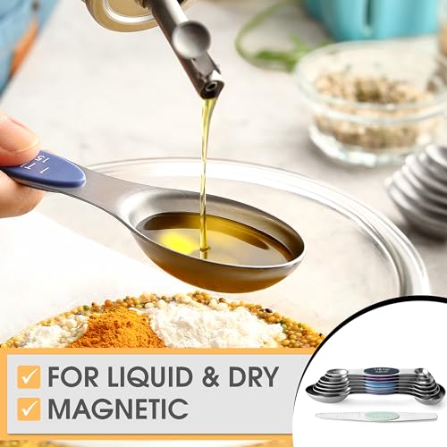 Stainless Steel 8 Magnetic Measuring Spoons Set (Winter Frost / 1-Pack)