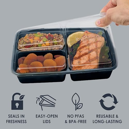 Prep 3 Compartment Meal Prep Containers with Lids (Navy Blue)