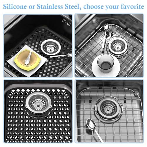 2 Pack Silicone Sink Protector Mat for Kitchen Sink Rear Drian Black (Black)