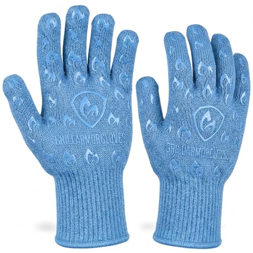 Grill Armor Oven Gloves with Fingers (One Size Fits Most Extra Long Cuff / Blue)