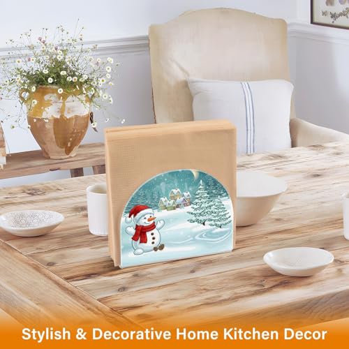 Christmas Winter Village Snowman Napkin Holder for Table Paper Napkins Holder Acrylic Tissue Dispenser Kitchen Dining Room Bathroom Party Car Decor