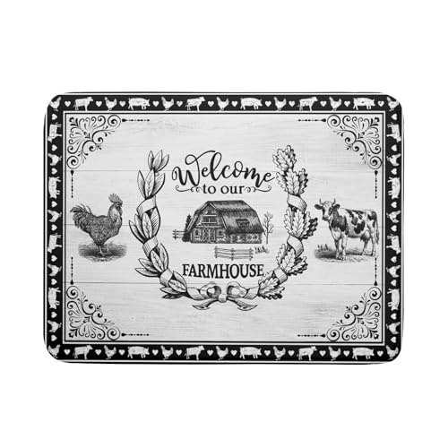 Farm Animal Dish Drying Mat 18x24 Inch Welcome to Our Farmhouse Microfiber Dish Drainer Pads Absorbent Fast Dry Kitchen Accessories (farm animal / 18" x 24")
