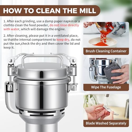 Grain Mill 300g Commercial Spice Grinder Electric 1200W Stainless Steel Pulverizer Dry Grinders for Grinding Wheat (300G)
