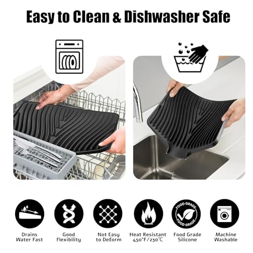 Silicone Dish Drying Mat for Kitchen Counter (Black-1pc / 20" x 15")