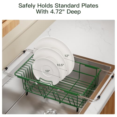 Green Expandable Dish Drying Rack Over Sink with Anti (Green / For 11.5"-16" W Sink with Cup Holder)