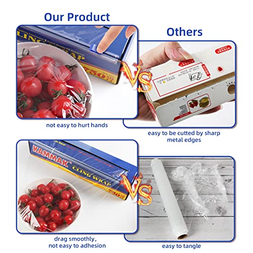 Plastic Food Wrap with Slide Cutter Kitchen Cling Wrap 12 inch Professional BPA Free Polyethylene Materials Quick Cut 750 Ft Food Service Cling Film Wrap for Restaurant (750 Sq Ft)