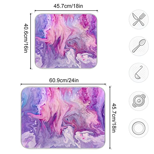 Super Absorbent Dish Drying Mat (Abstract Purplr Pink Marble Paint / 18" x 24")