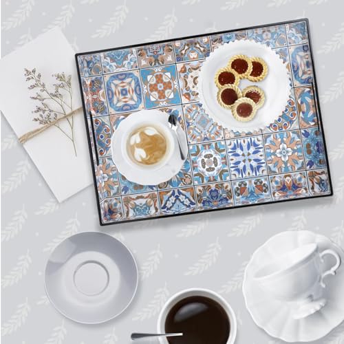 Plastic Serving Tray with Handles for Coffee Table (Multi Boho)